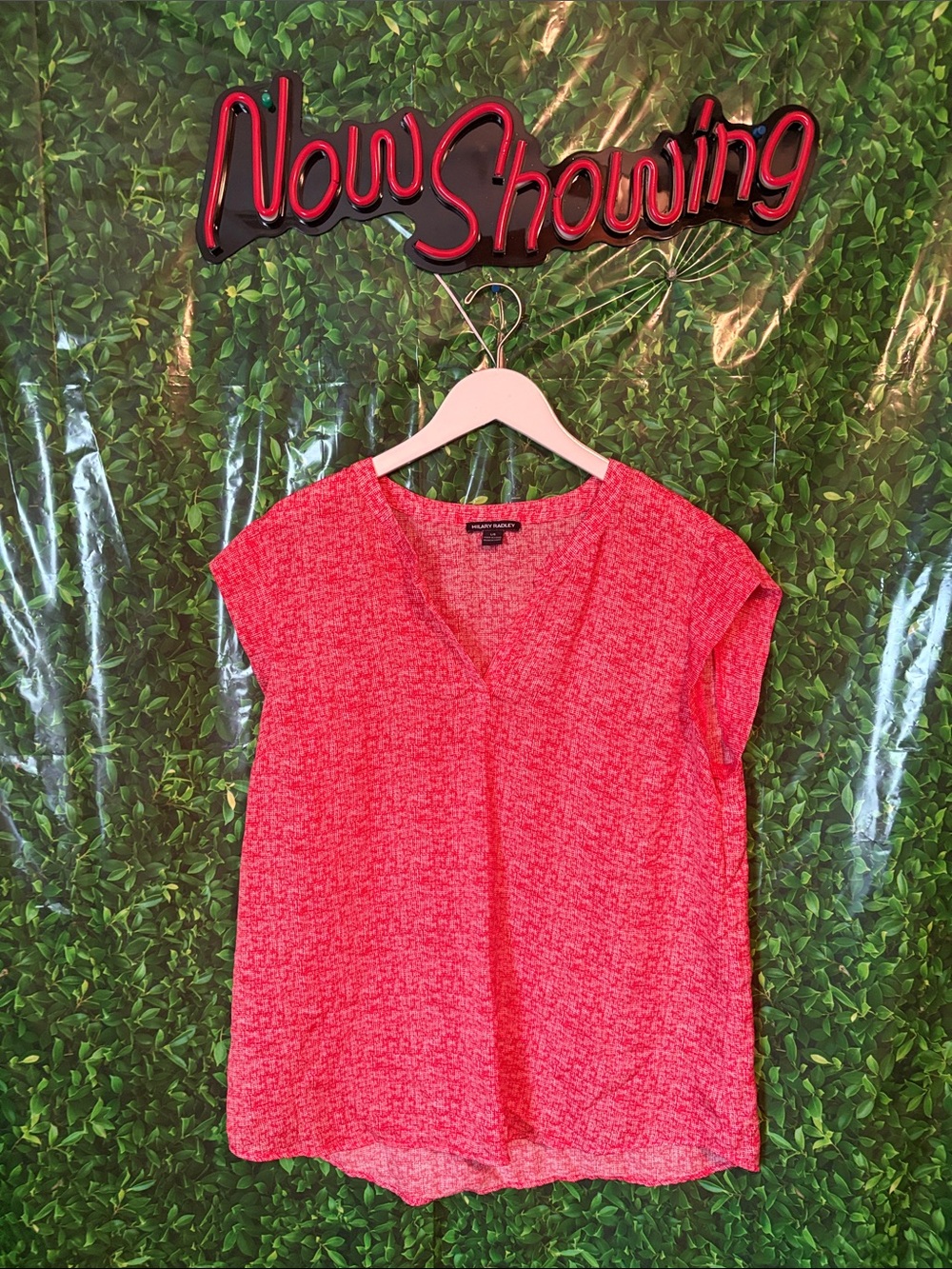 Hilary Radley Pink Textured V-Neck Cap Sleeve Blouse